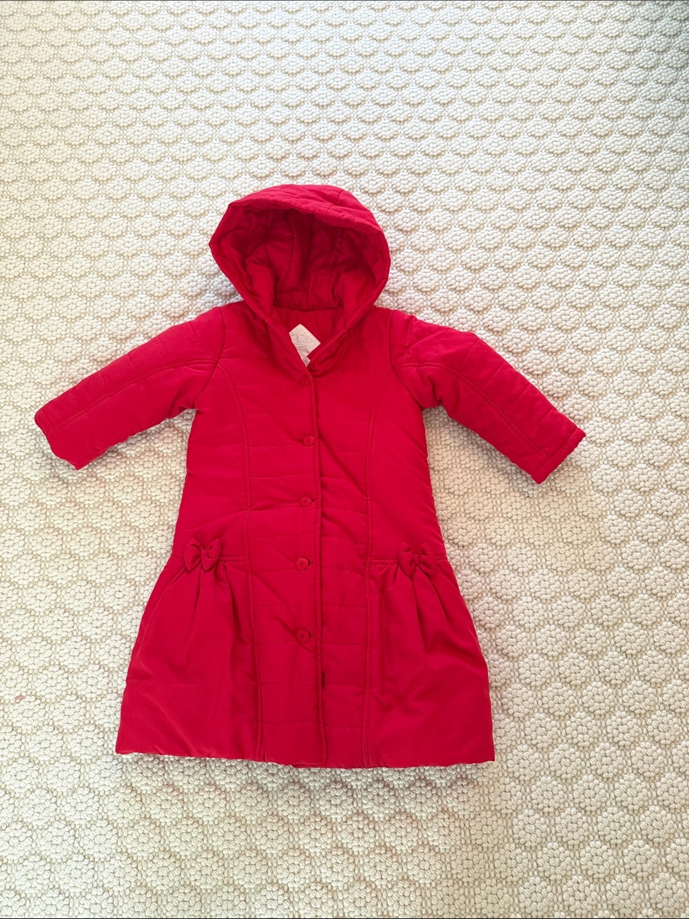 Girls' Dani England Hooded Red Quilted Puffer Coat with Bow Accents